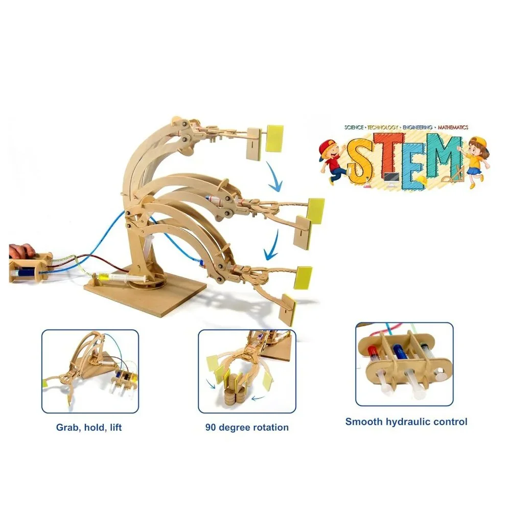 NEW PATHFINDERS STEM Kit Hydraulic Robotic Arm |Wooden Building STEM Kit Toy Mec